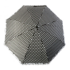 Зонт женский 3 сложения полуавтомат "ГОРОХ черный и белый" диаметр купола 98 см 8 спиц